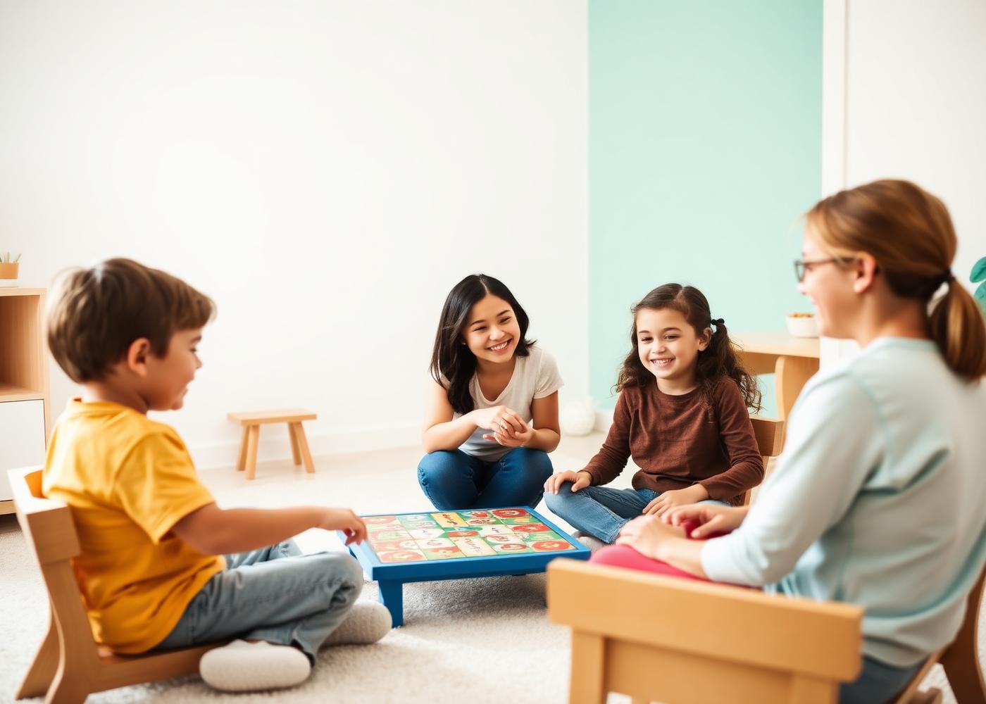 Children playing a cooperative table game together
